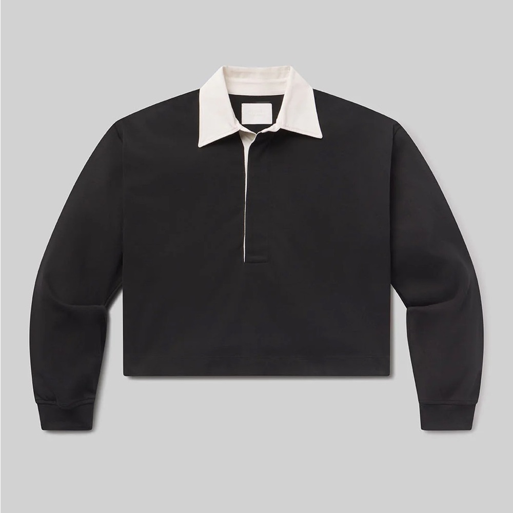 NWT Citizens Of Humanity Black Cropped Aris Rugby Pullover with White Collar